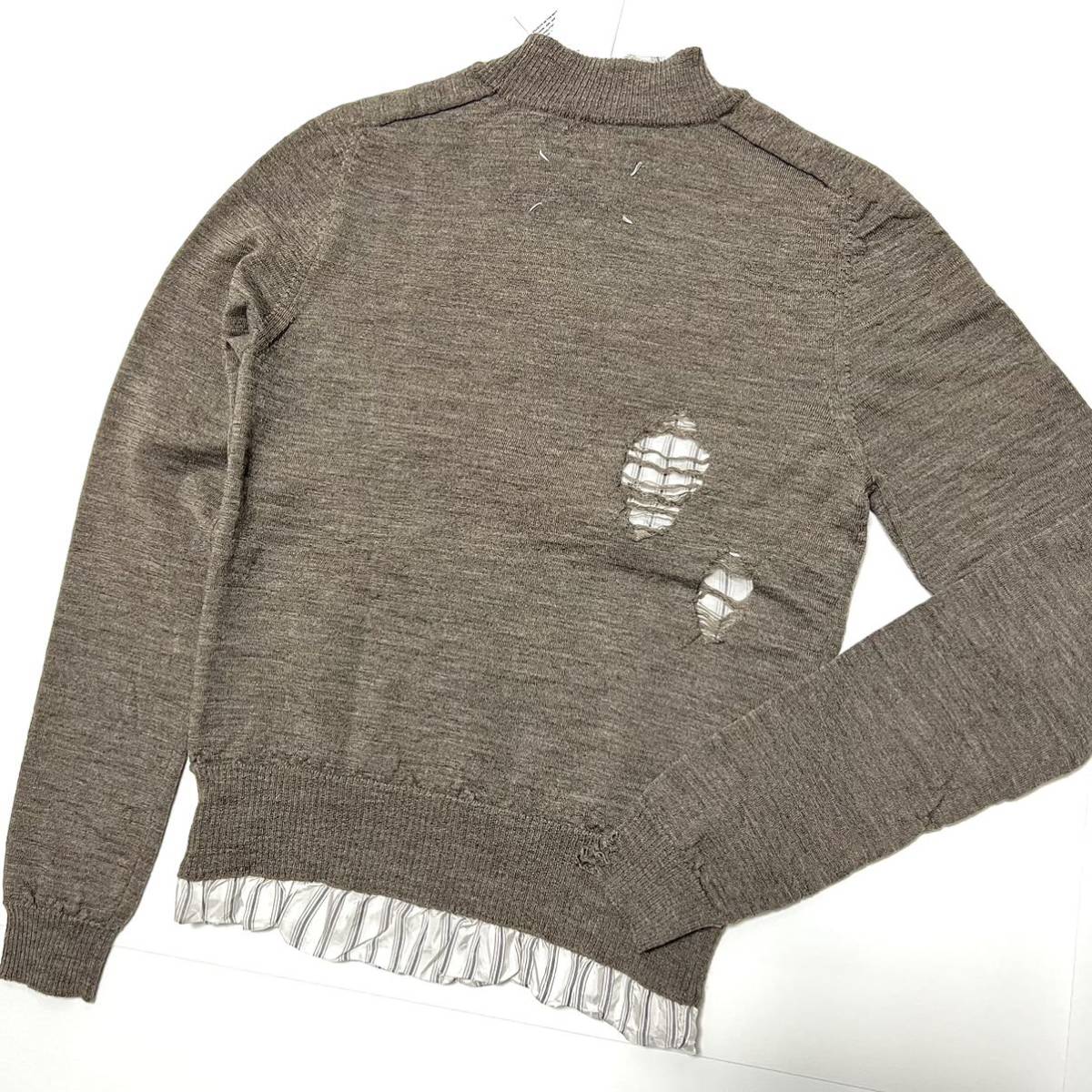 L 新品 メゾンマルジェラ ダメージ加工 セーター ニット レイヤード