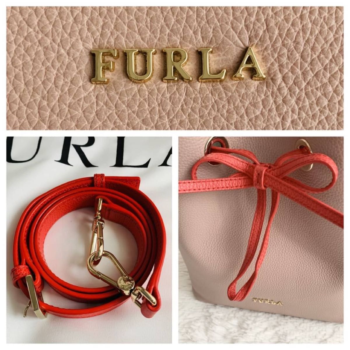 極美品 FURLA フルラ コスタンザ バイカラー ピンク 巾着 バッグ