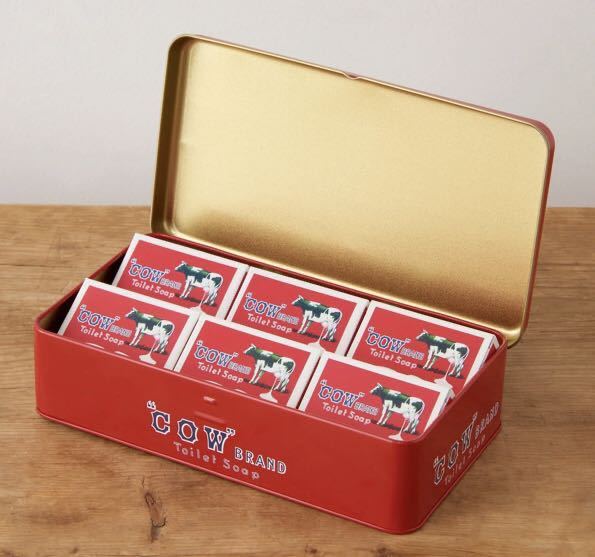 送料無料 牛乳石鹸 カウブランド 赤箱 ブリキ缶 レトロ缶 石鹸6個入り