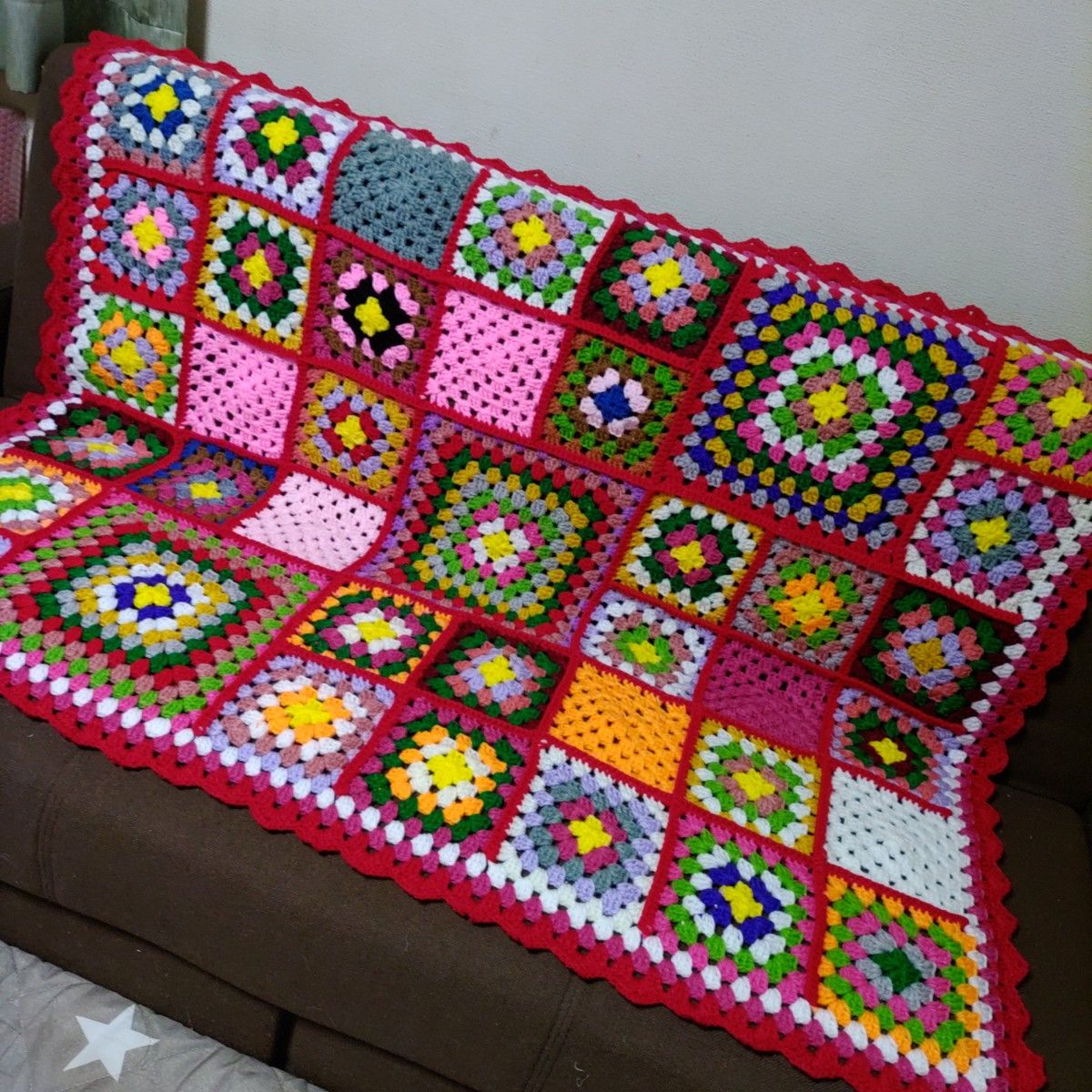 毛糸 モチーフ編み ソファーカバー マルチカバー ハンドメイド かぎ針