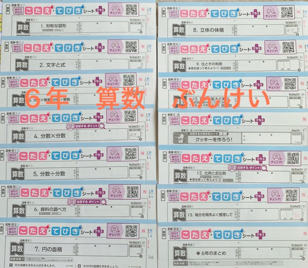 6年 算数 カラーテスト こたえ・てびきシート 最新版 全32枚 ぶんけい