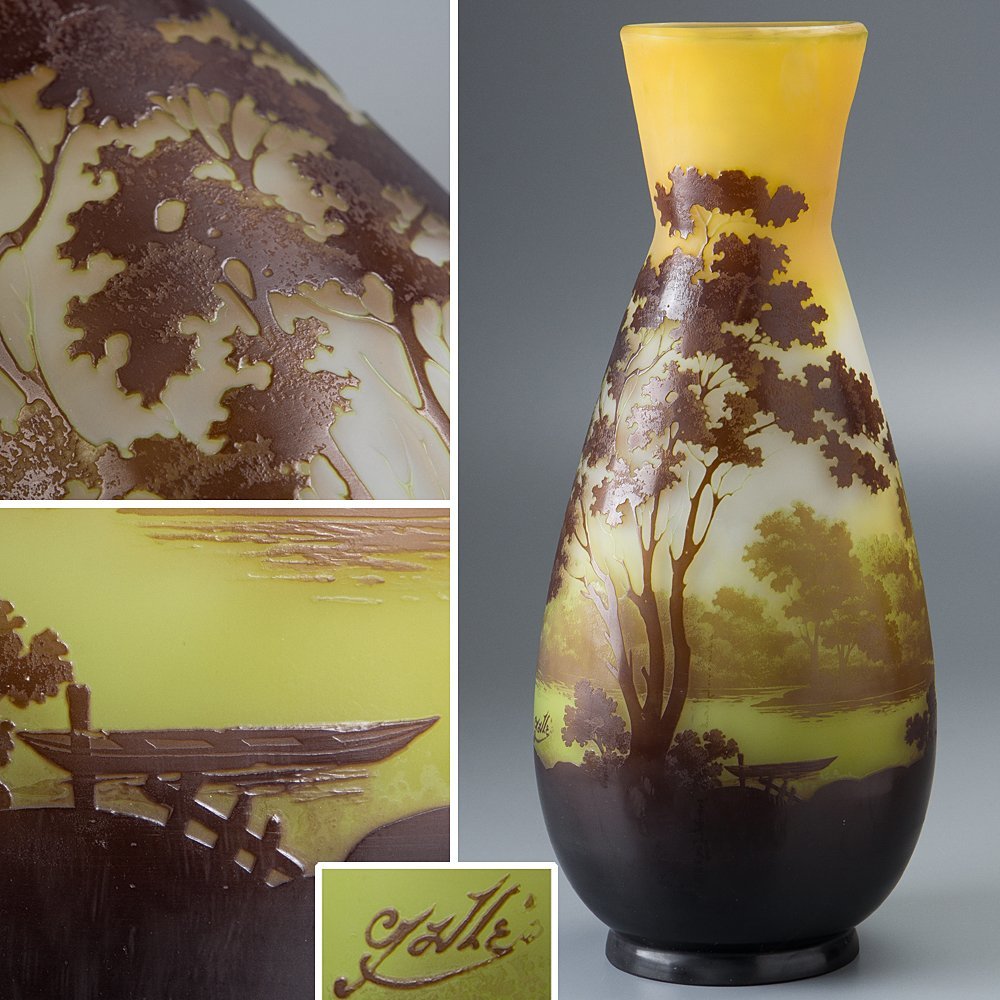 Yahoo!オークション - 【五】Emile Galle エミール・ガレ 湖水風景文花