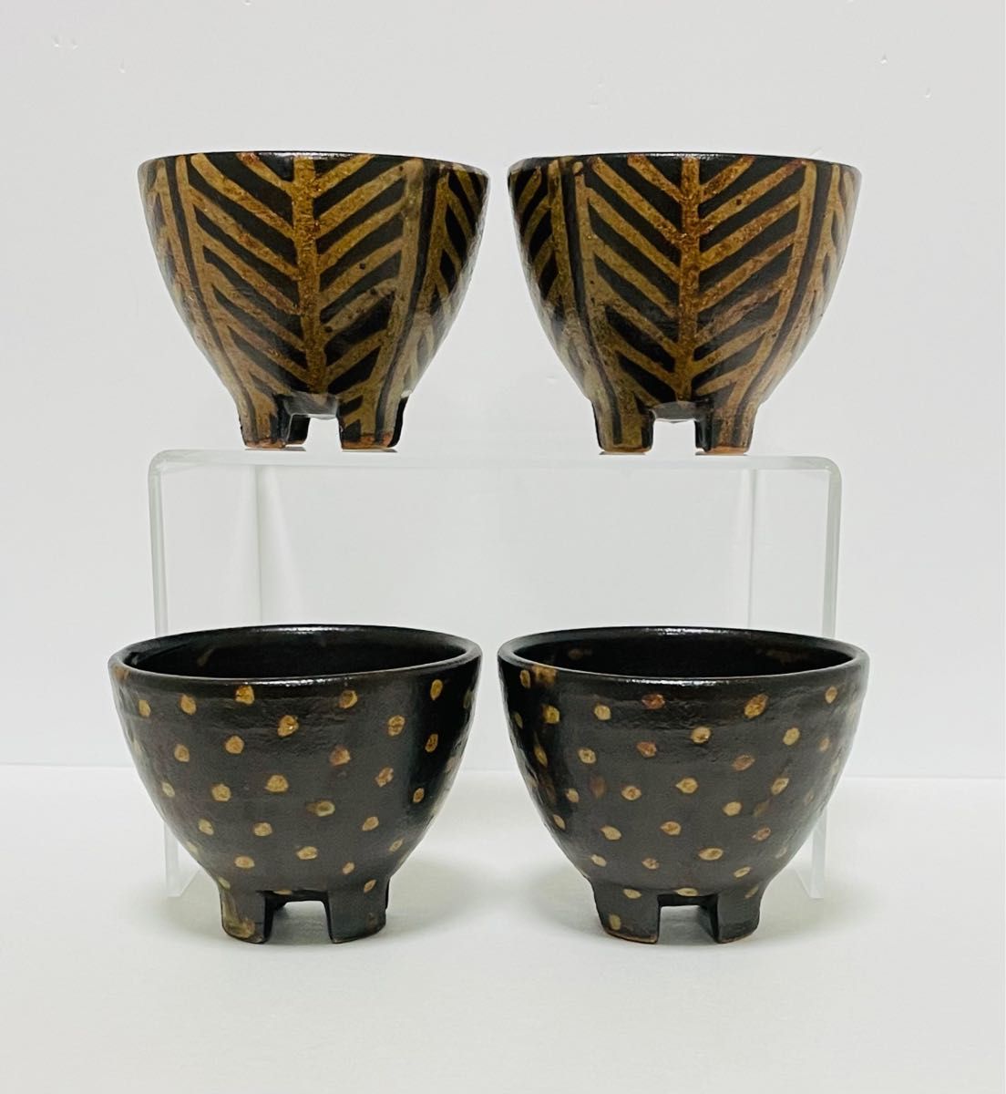 新品・未使用】沖縄 やちむん 南陶窯 久場政一作 灰釉線紋・ドット4つ