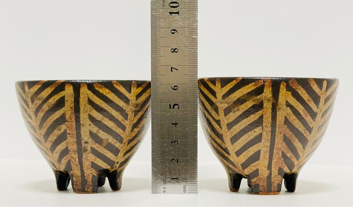 新品・未使用】沖縄 やちむん 南陶窯 久場政一作 灰釉線紋・ドット4つ