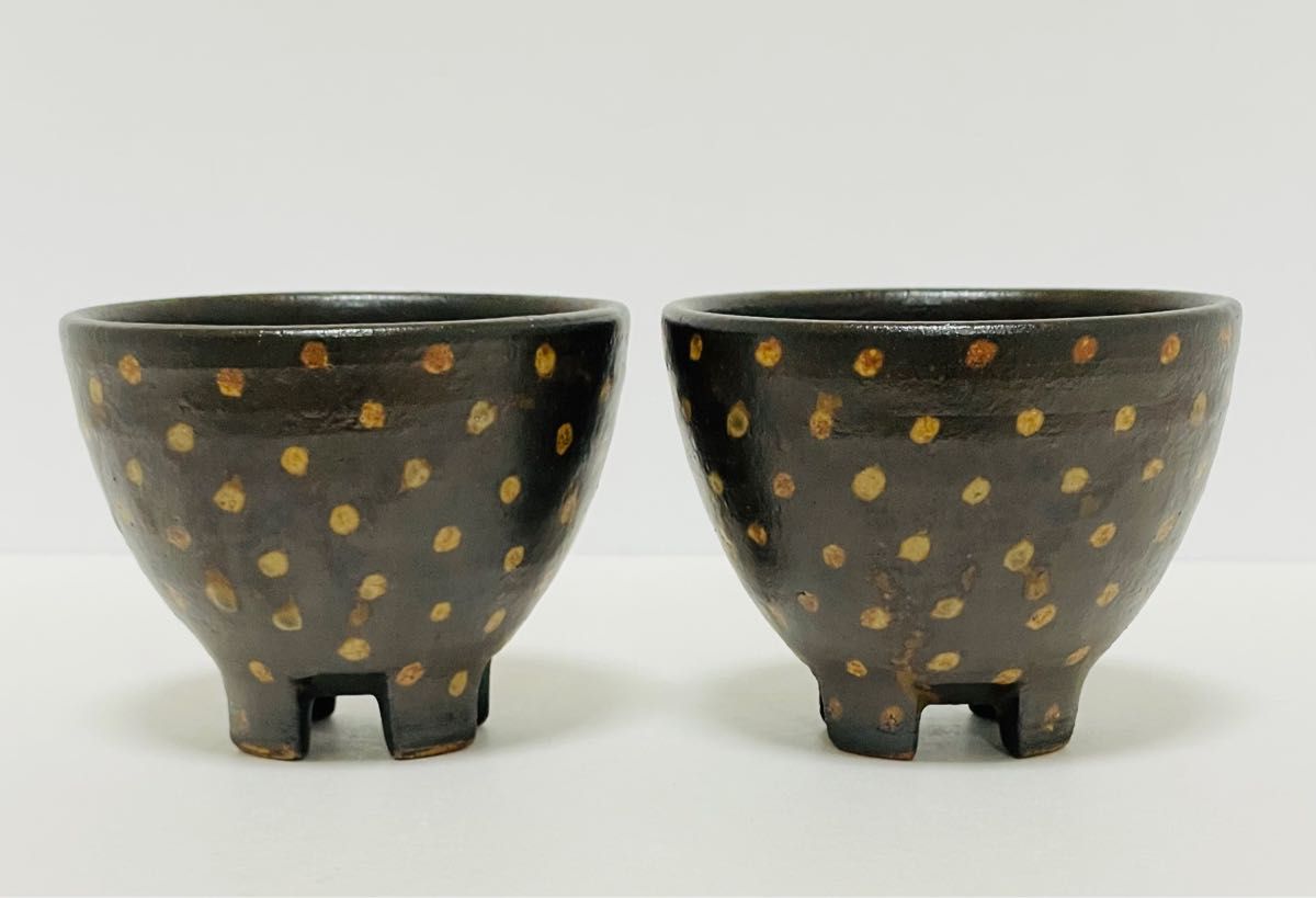 新品・未使用】沖縄 やちむん 南陶窯 久場政一作 灰釉線紋・ドット4つ