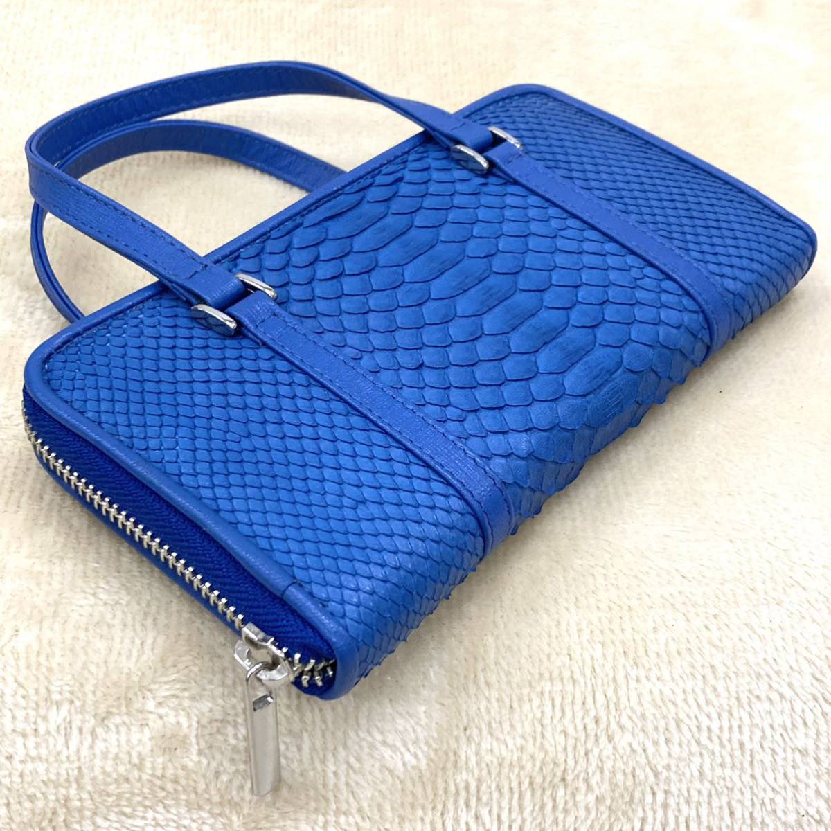 美品】CÉLENCEE セレンシー 青 クロコダイル ハンドバッグ ※袋付き