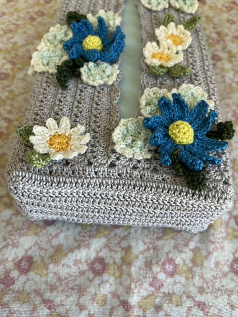 みかんページ】ティッシュボックスカバー(ブルー)☆レース編みのブーケ