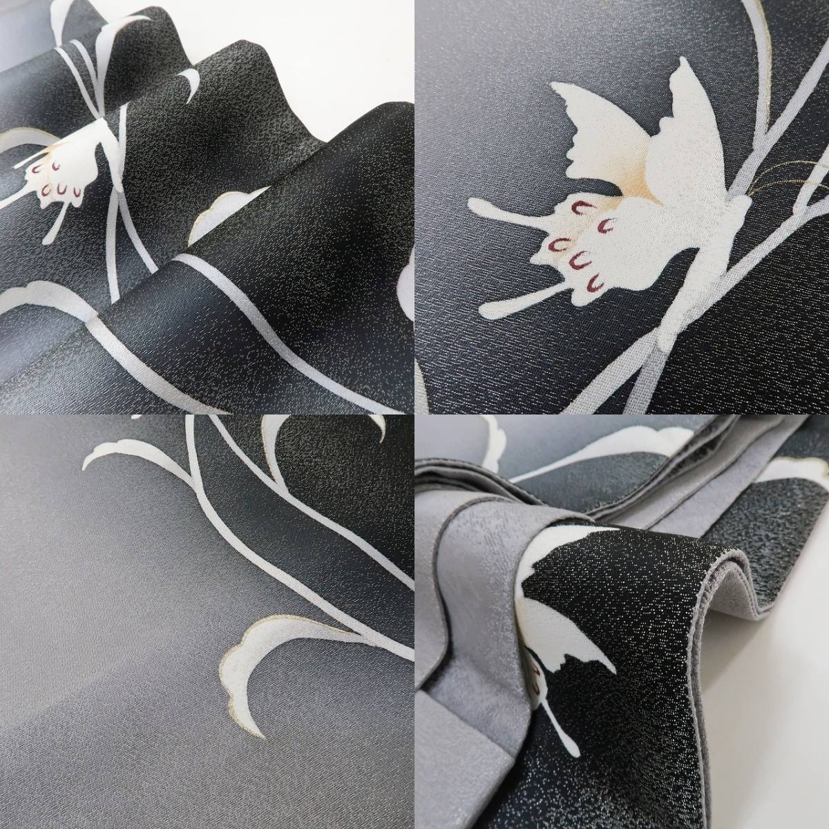 ゆめsaku2 美品 IKKI流 斉藤一騎 銀花仙 蝶 着物 正絹“横顔美人な花