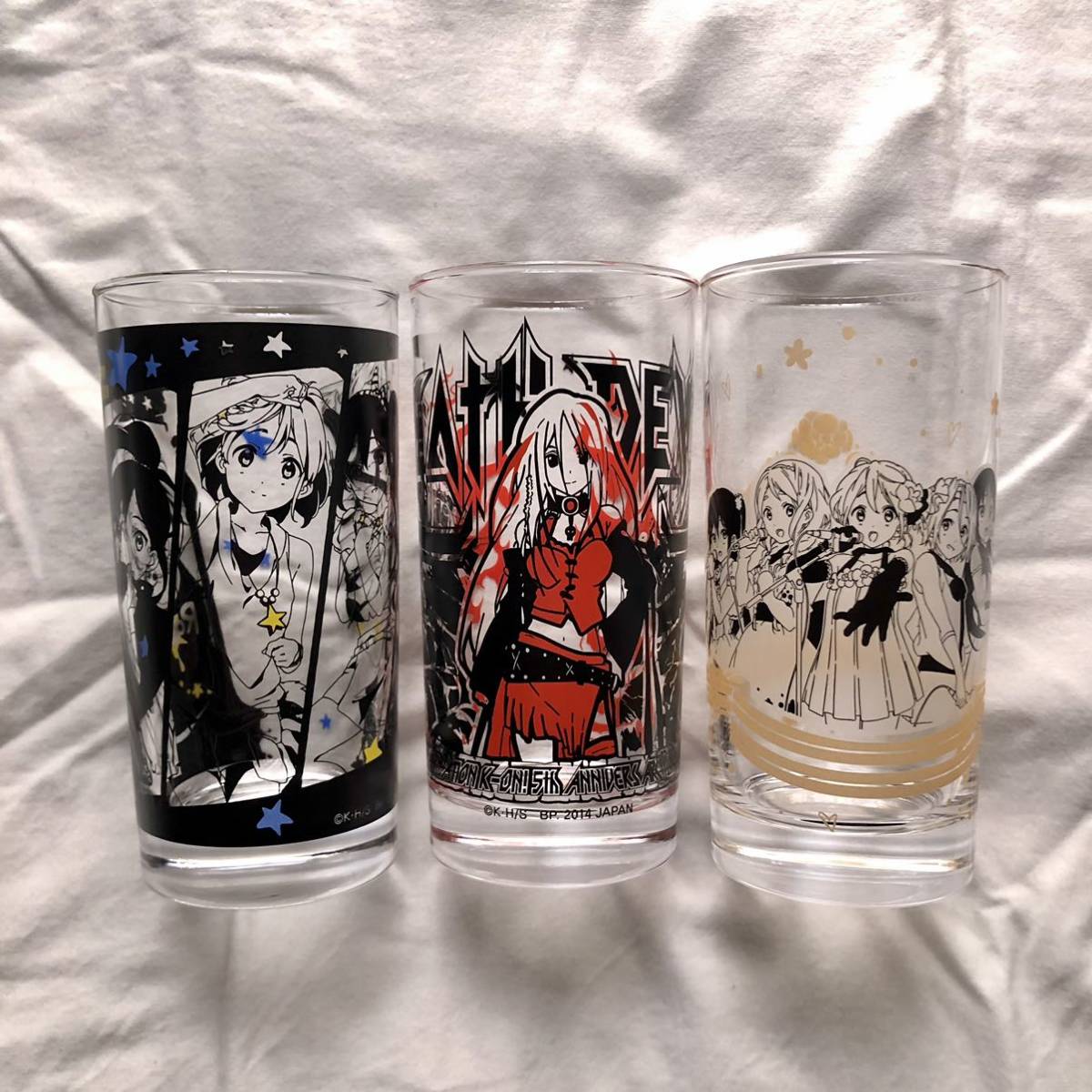 けいおん 5thあにばーさりー グラス 3点セット 平沢唯 秋山澪 田井中律