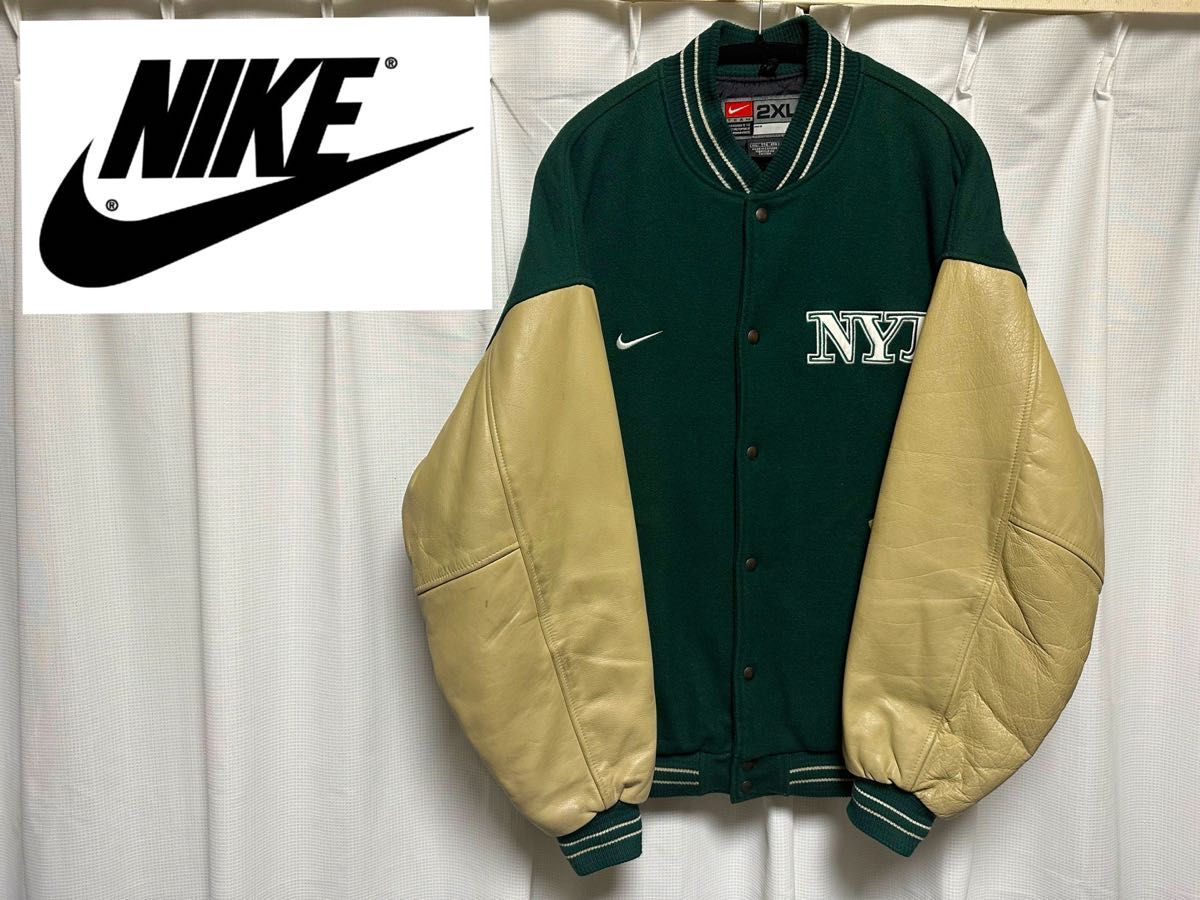 激レア ビッグサイズ 90s NIKE ナイキ JETS スタジャン 2XL レザー