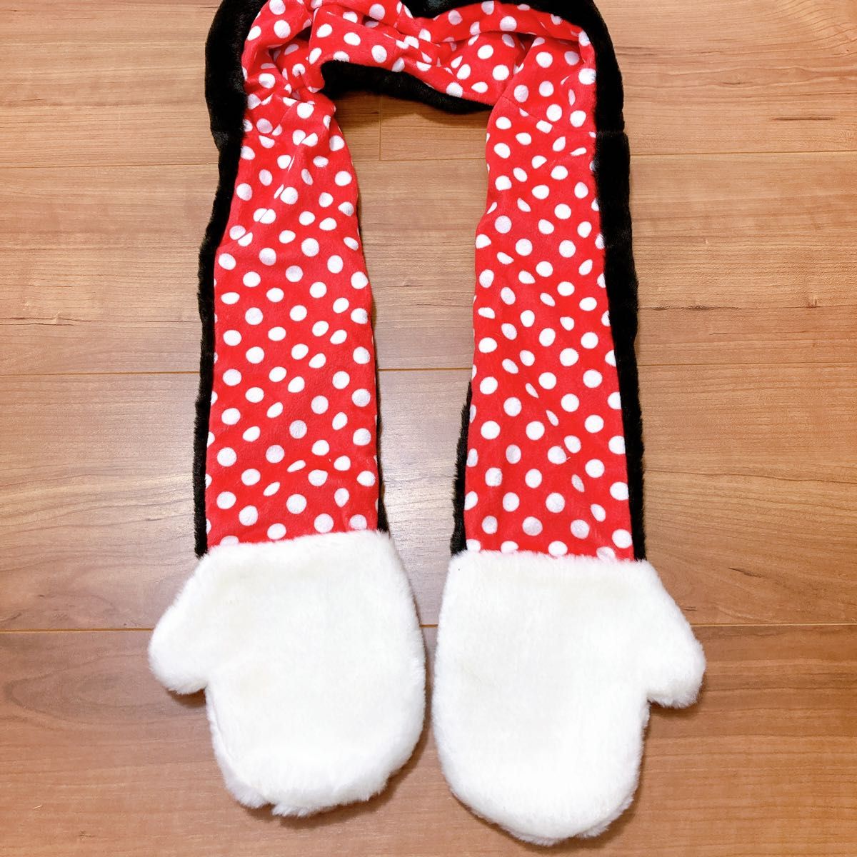 美品〕ディズニー ミニー マフラー ファンキャップ 帽子 防寒 フード