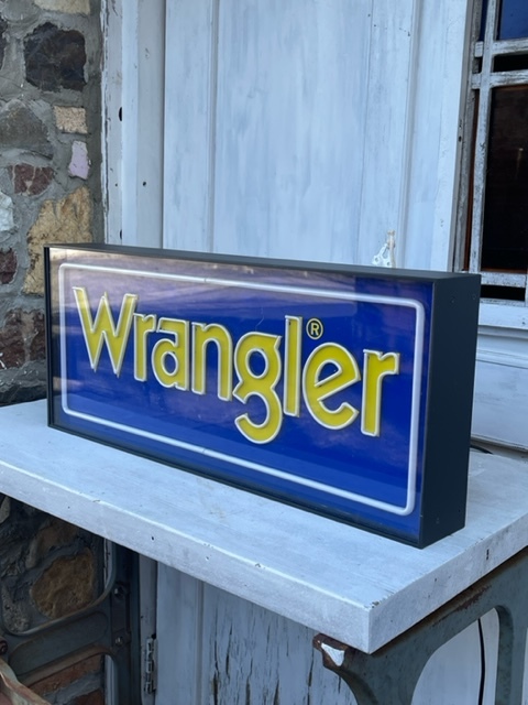 ジャンク品 Wrangler ラングラー 看板 黄色×青 店舗用 年代物