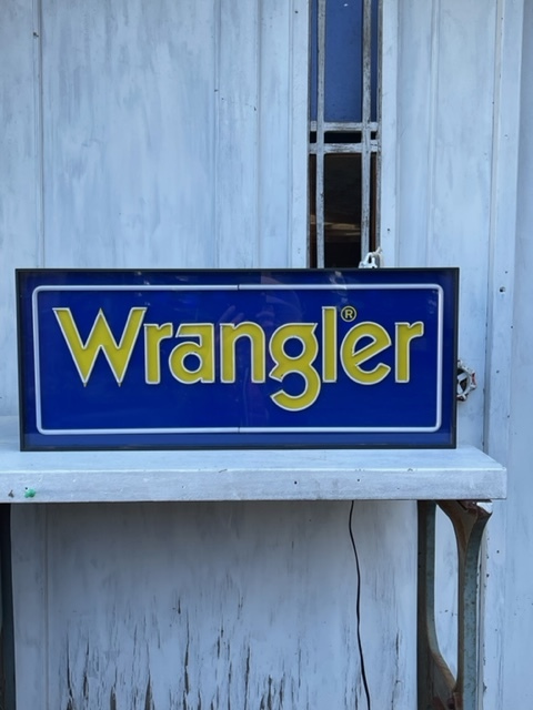 ジャンク品 Wrangler ラングラー 看板 黄色×青 店舗用 年代物