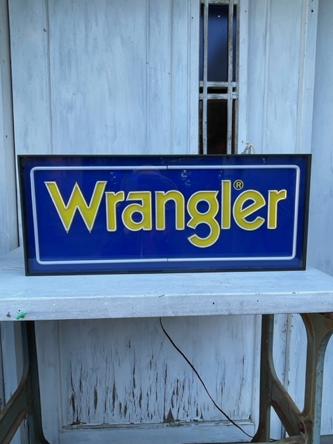 ジャンク品 Wrangler ラングラー 看板 黄色×青 店舗用 年代物