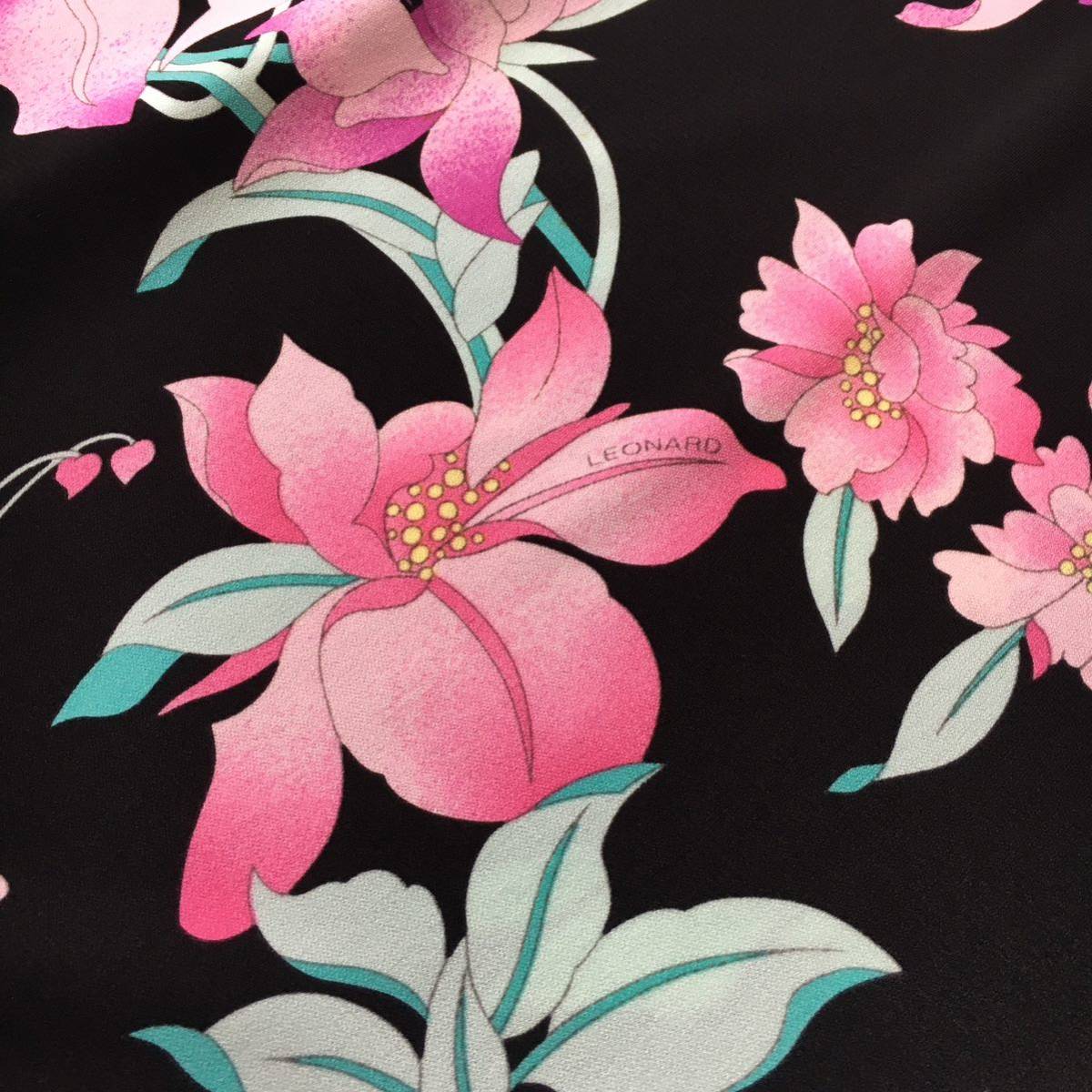 美品 LEONARD レオナール カンカン 花柄 ストレッチ ワンピース 送料