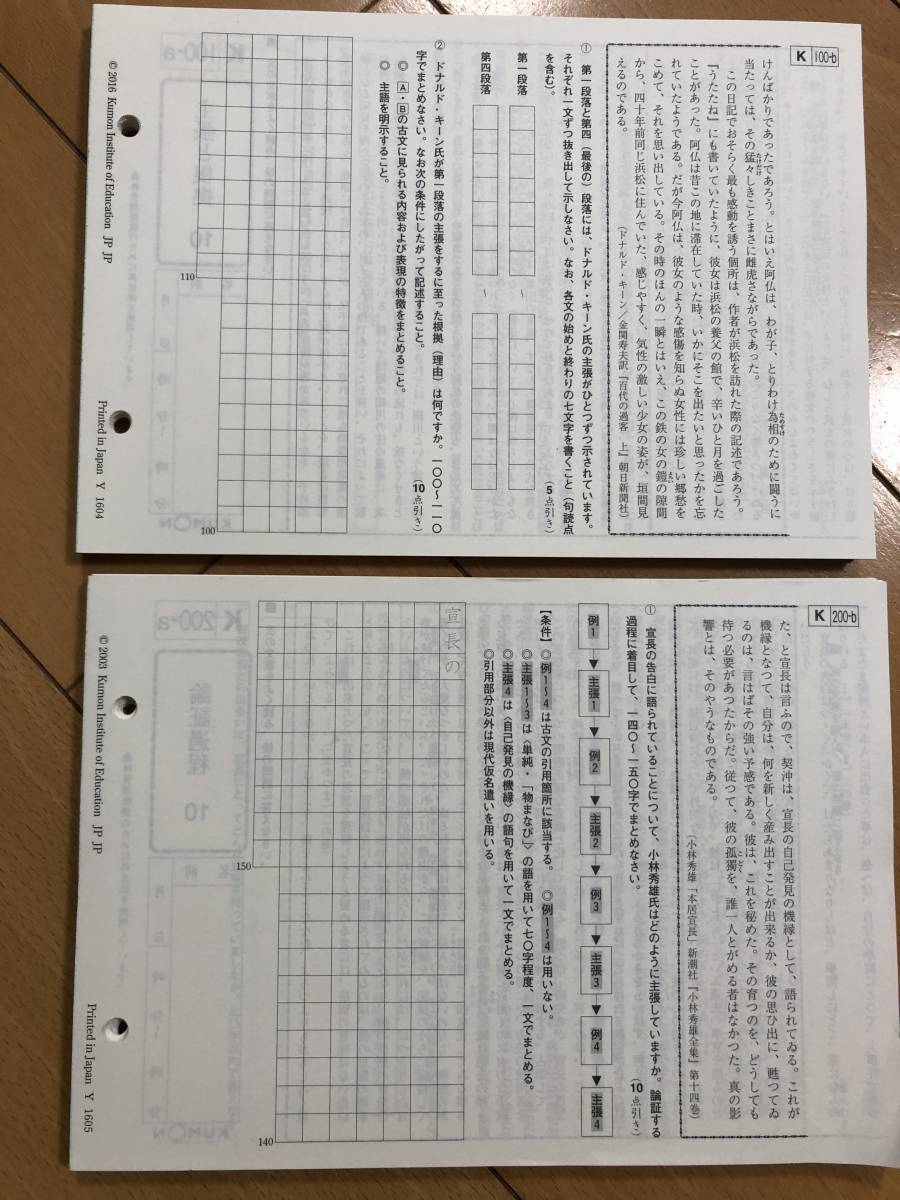送料込 公文 国語 K 教材 1-200 200枚 未記入 プリント くもん｜Yahoo