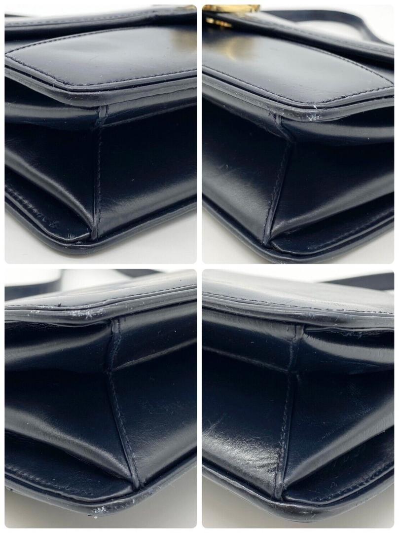 GUCCI オールドグッチ ショルダーバッグ ロゴ ネイビー レザー