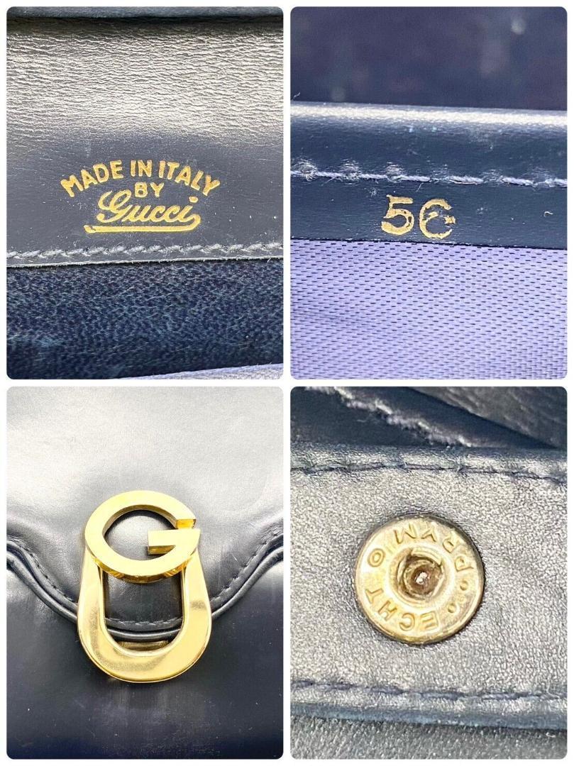 GUCCI オールドグッチ ショルダーバッグ ロゴ ネイビー レザー