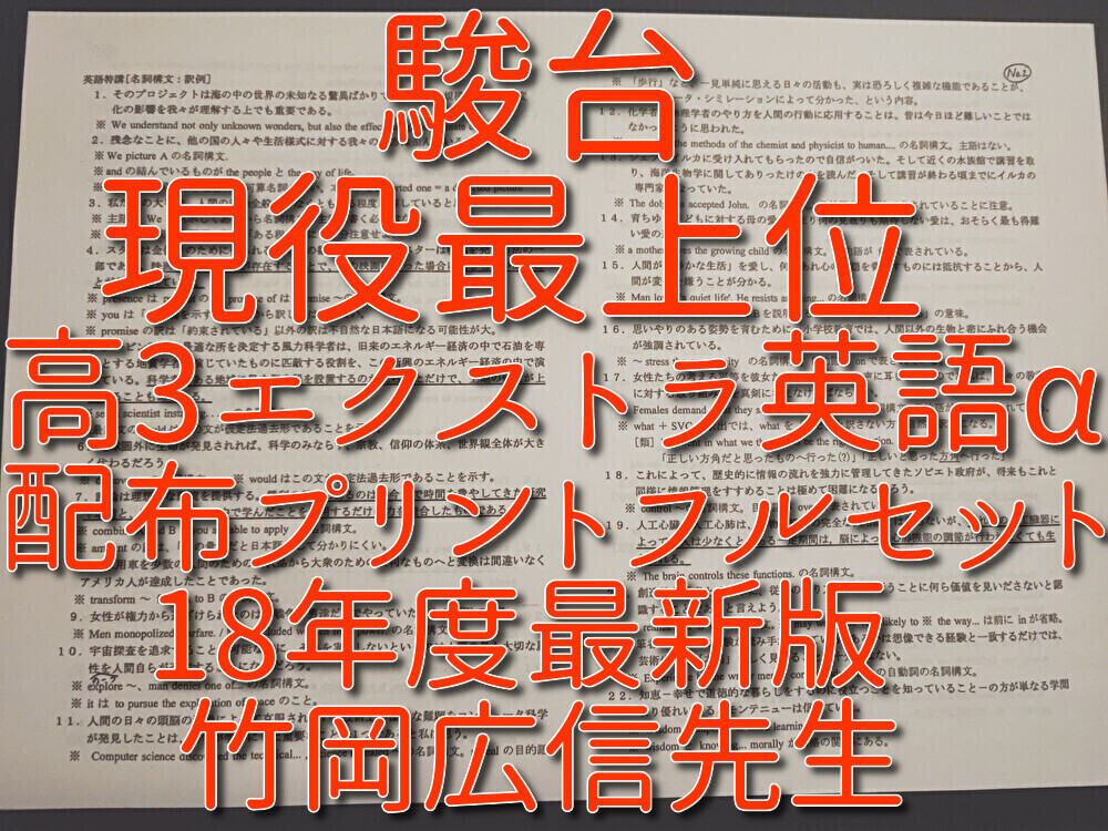 駿台 18年度前後期 竹岡広信先生 高3エクストラ英語α 配布プリントフル