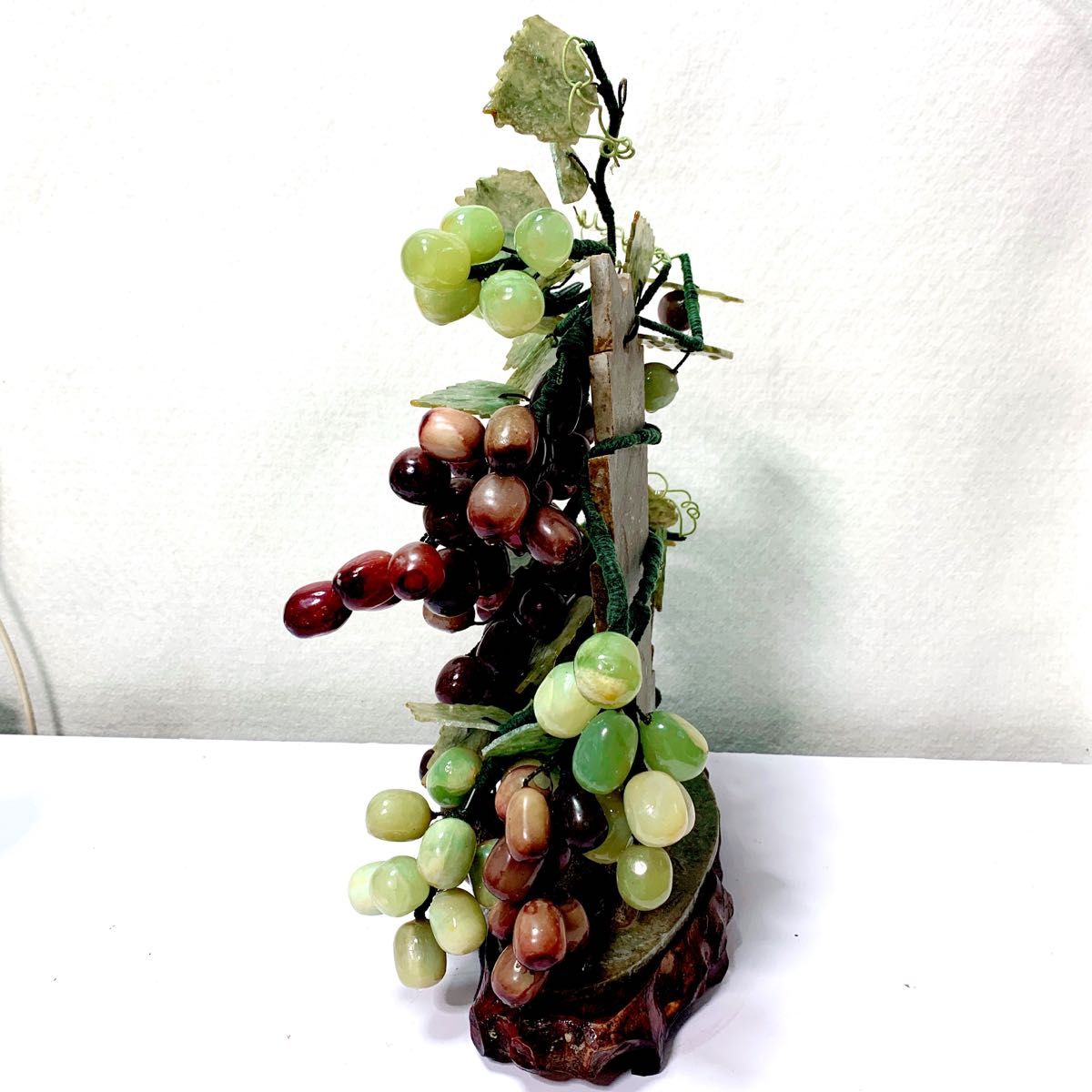 中国美術 玉石ぶどう鉢植 彫刻 天然石葡萄 置物 インテリア 観賞石