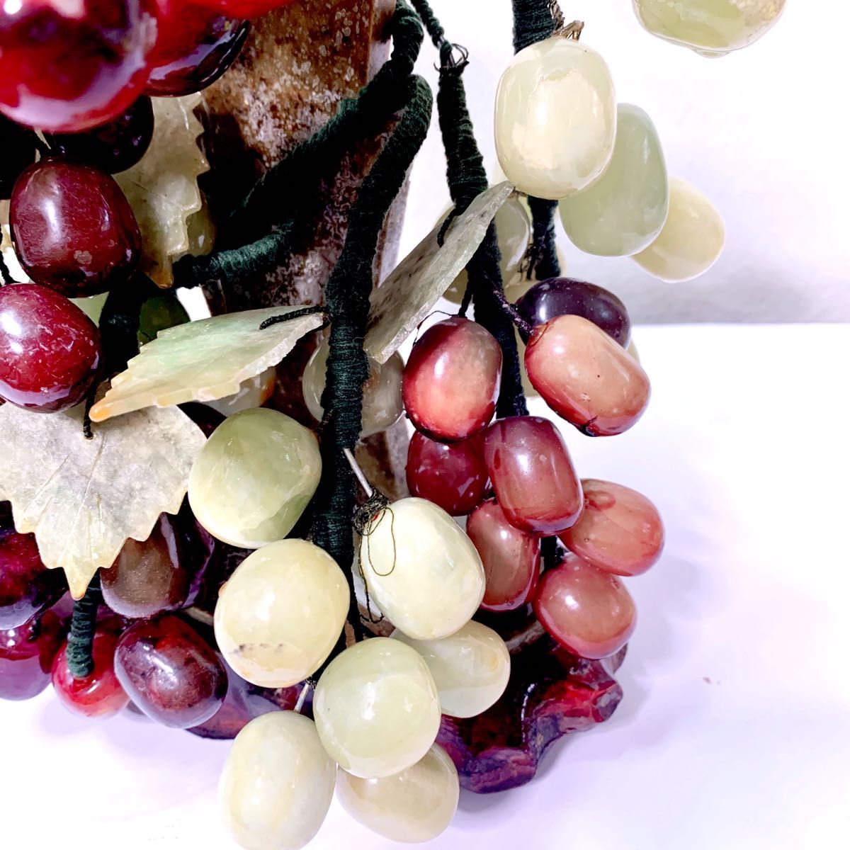 中国美術 玉石ぶどう鉢植 彫刻 天然石葡萄 置物 インテリア 観賞石