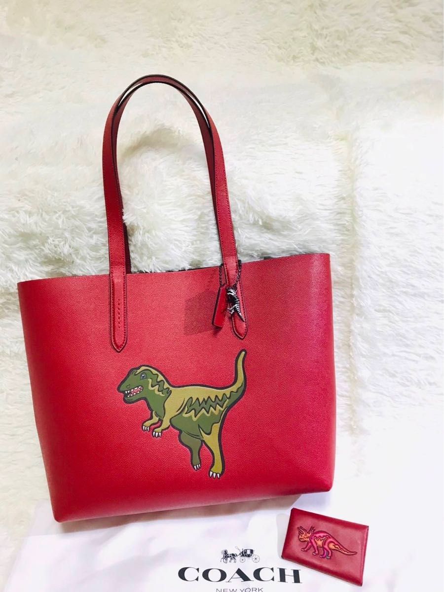 美品 【COACH】REXY レキシー 大型トートバッグ レザー レッド コイン