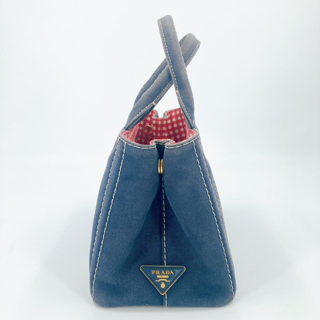 PRADA カナパS デニム ブルー ハンドバッグ 三角プレート