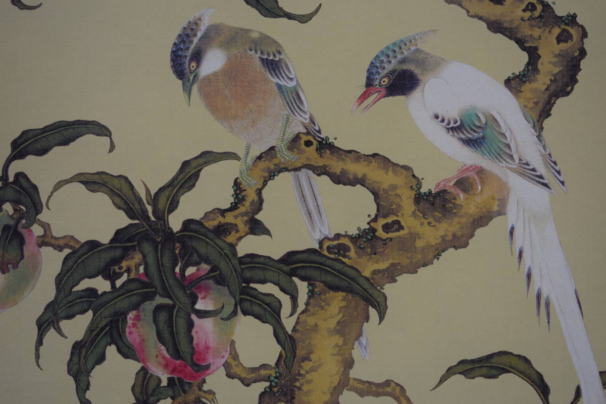 Yahoo!オークション - 【複製】/熊代熊斐/桃樹山鵲図/工芸/布袋屋掛軸H