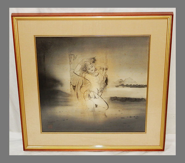 真作】佐藤隆良 紙本肉筆 金彩墨彩 仏画 日本画 額装 アクリル板 CK43