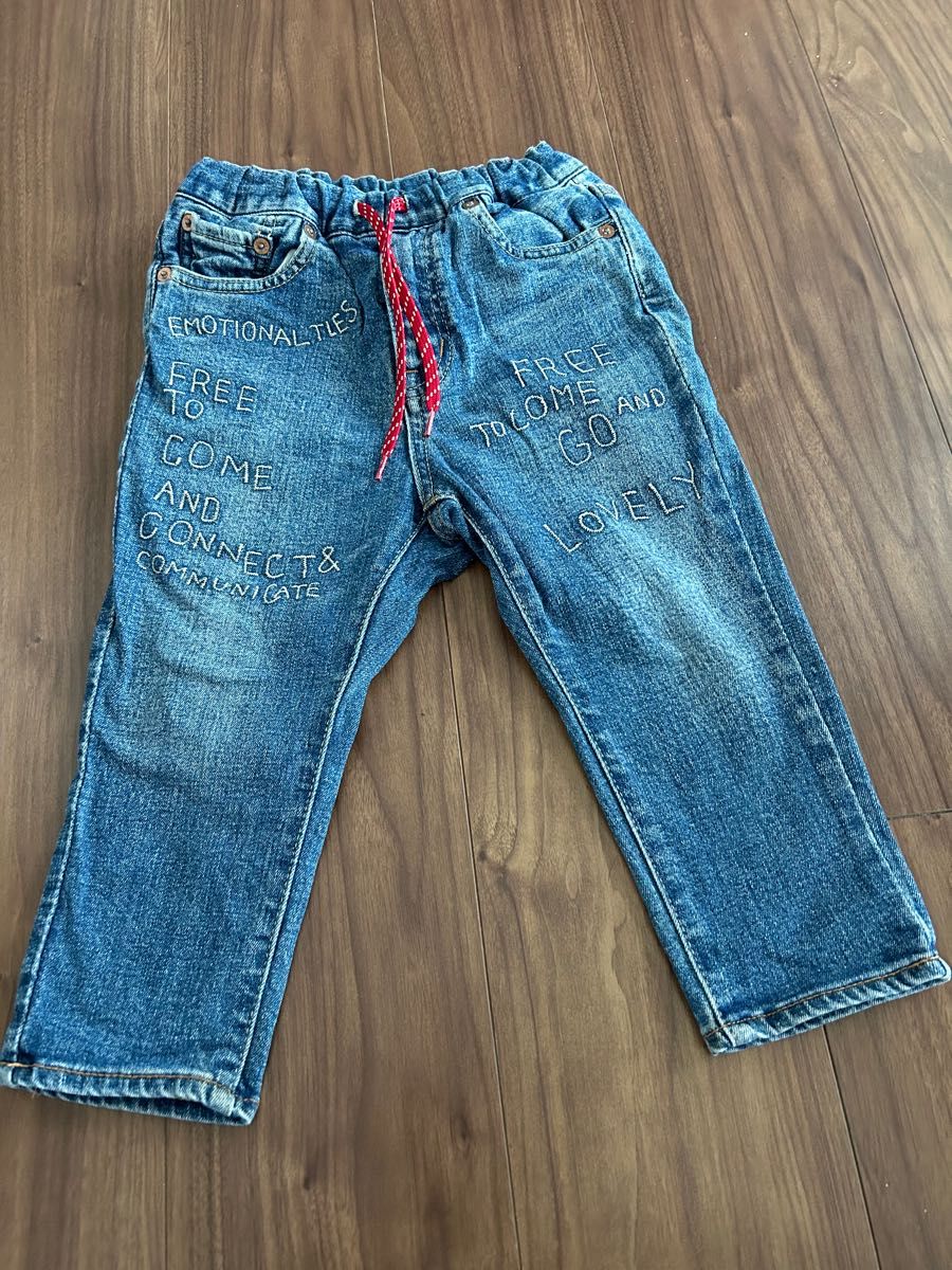 デニムダンガリーdenim dungaree 英語刺繍デニムパンツ110｜Yahoo