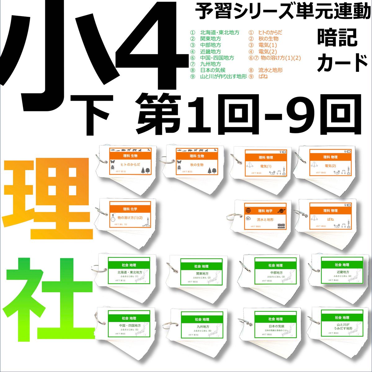 中学受験 暗記カード【4年下 社会・理科1-9回】 予習シリーズ 組み分け