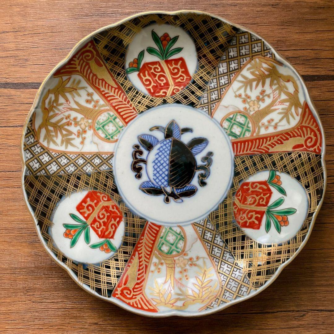 江戸～明治期 古伊万里 金彩色絵赤皿2客揃 アンティーク/伊万里焼/大皿