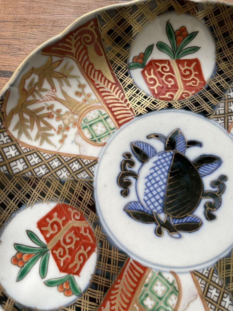 江戸～明治期 古伊万里 金彩色絵赤皿2客揃 アンティーク/伊万里焼/大皿