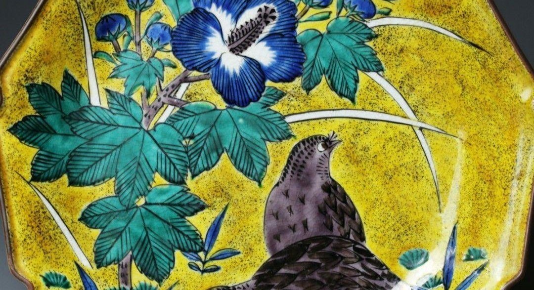 Yahoo!オークション - 旧家収集品 古九谷大皿 吉田屋 青手花鳥図 八角