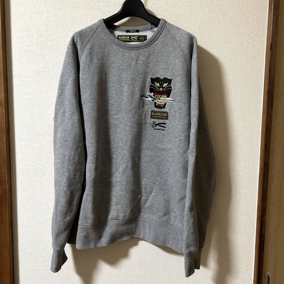 Mサイズ デンハム×バブアー 古着ラグランスウェット グレー 【DENHAM x