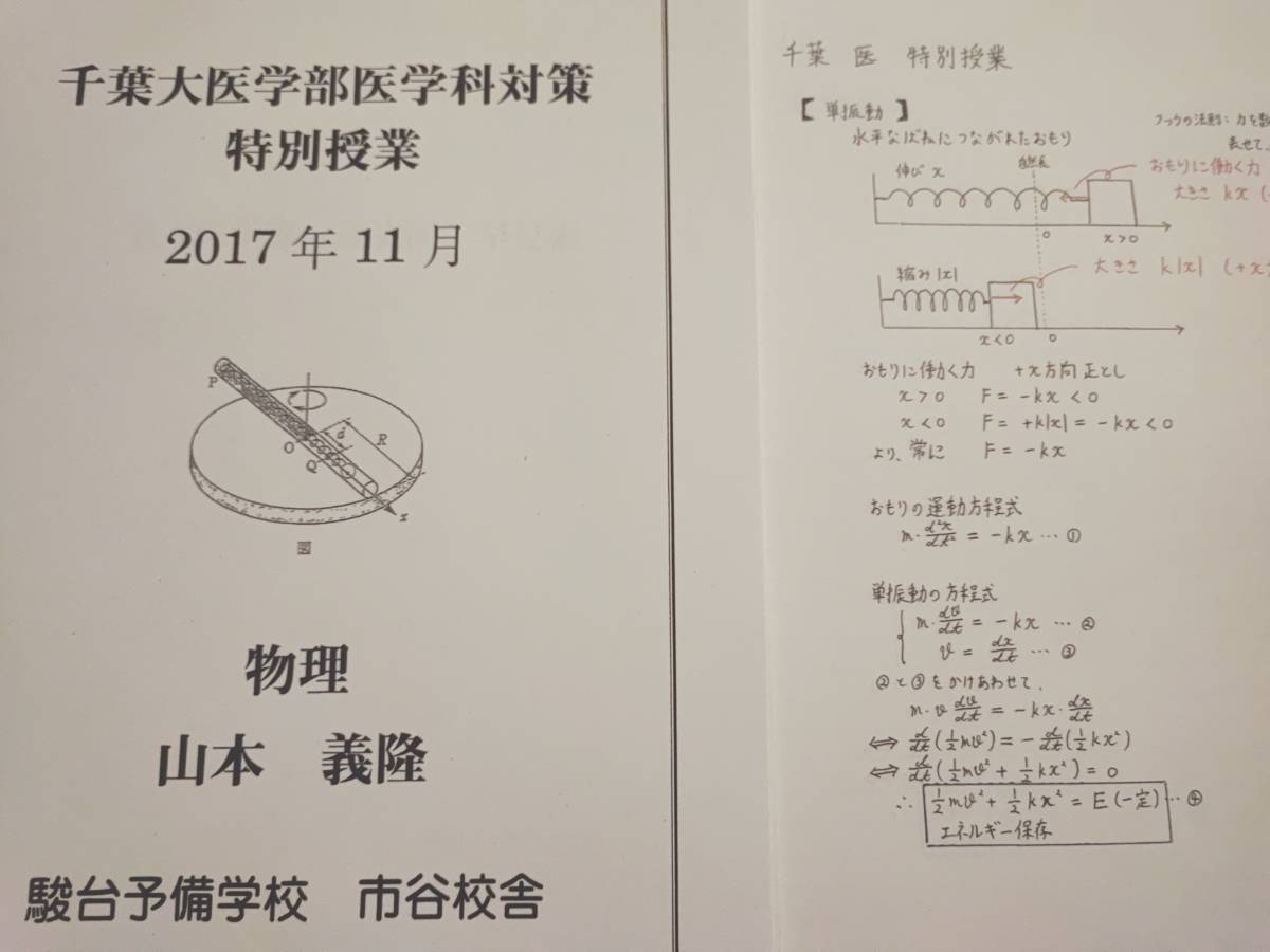駿台 山本義隆先生 物理 千葉大医学部医学科対策 特別授業 問題・板書