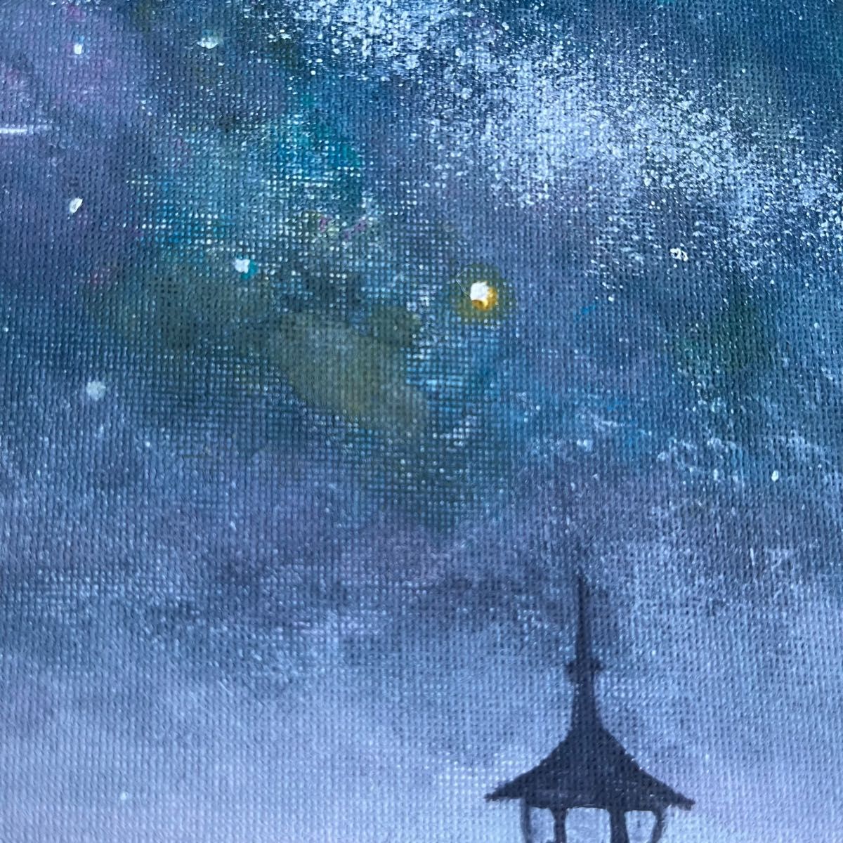 一点物 キャンパス絵画 星が広がる街 メルヘン 星空 天の川 流星