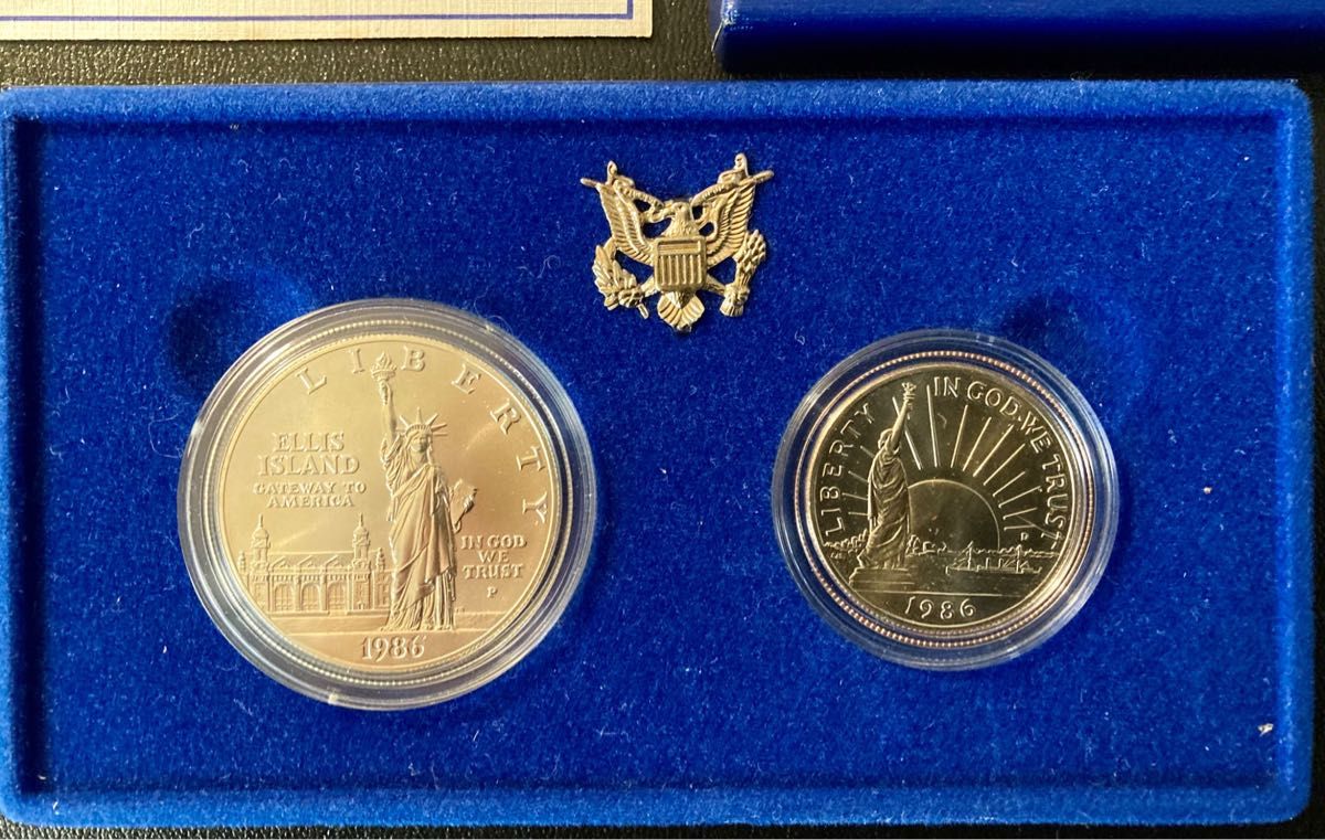 アメリカ自由の女神像建立100周年記念 1986年 銀貨&銅貨セット 美品