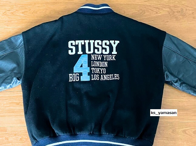 即決 STUSSY BIG4 スタジャン 黒 × 黒 90s ビンテージ Lサイズ