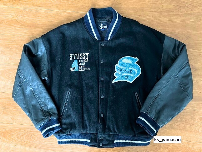 即決 STUSSY BIG4 スタジャン 黒 × 黒 90s ビンテージ Lサイズ
