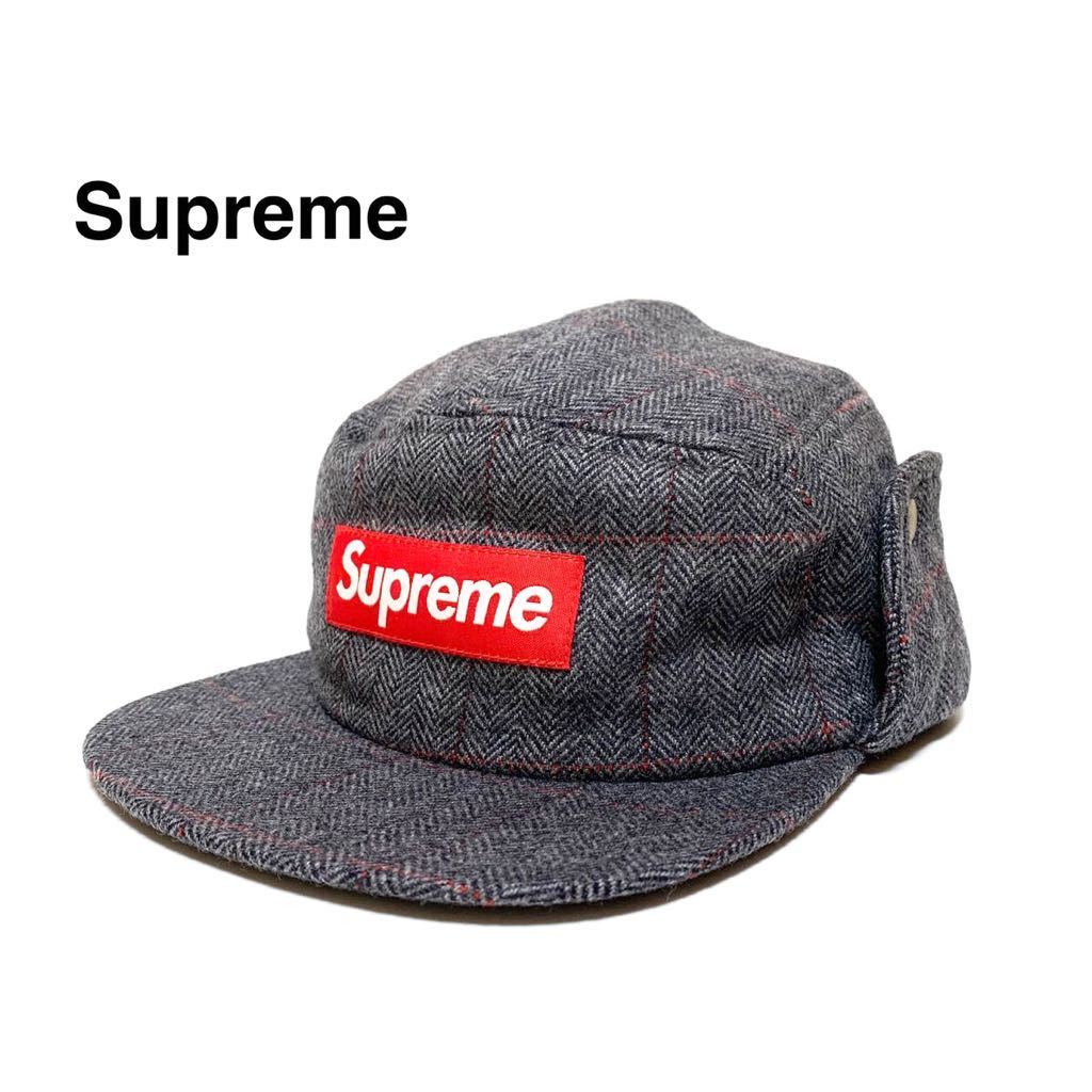 美品 シュプリーム Supreme 耳当て ウール ツイード ボックスロゴ