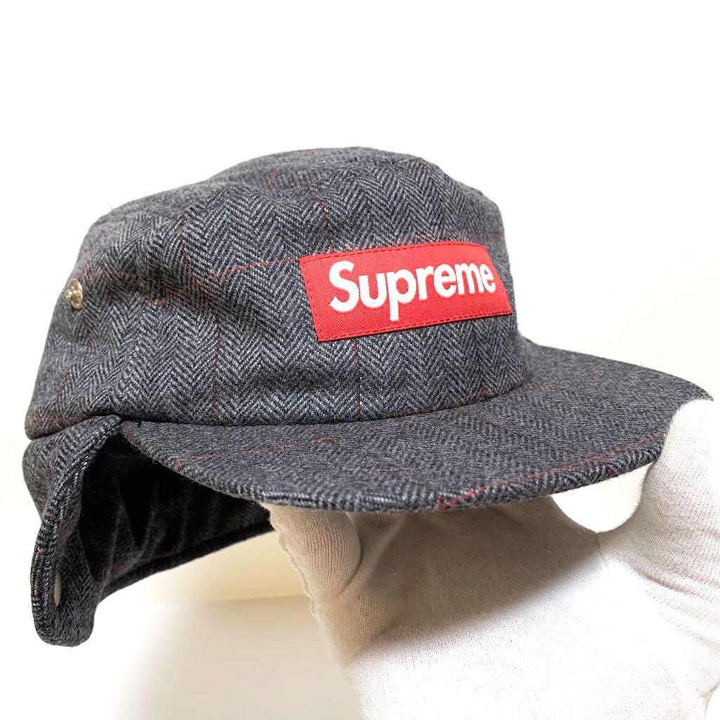 美品 シュプリーム Supreme 耳当て ウール ツイード ボックスロゴ