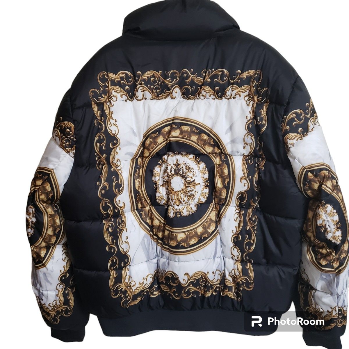 希少】ZARA バロック調 パフジャケット 総柄 中綿ジャケット メンズXL