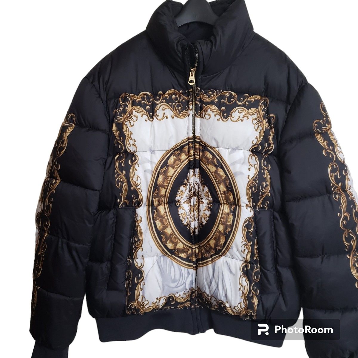 希少】ZARA バロック調 パフジャケット 総柄 中綿ジャケット メンズXL