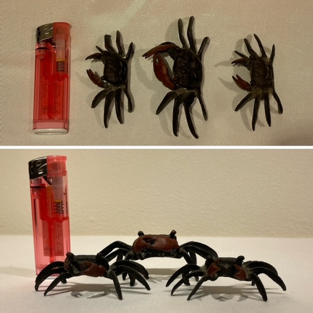 銅 蟹 置物 3個 /検索 生け花 水盤 盆栽 盆景 蓋置 高岡 中国古玩 唐金