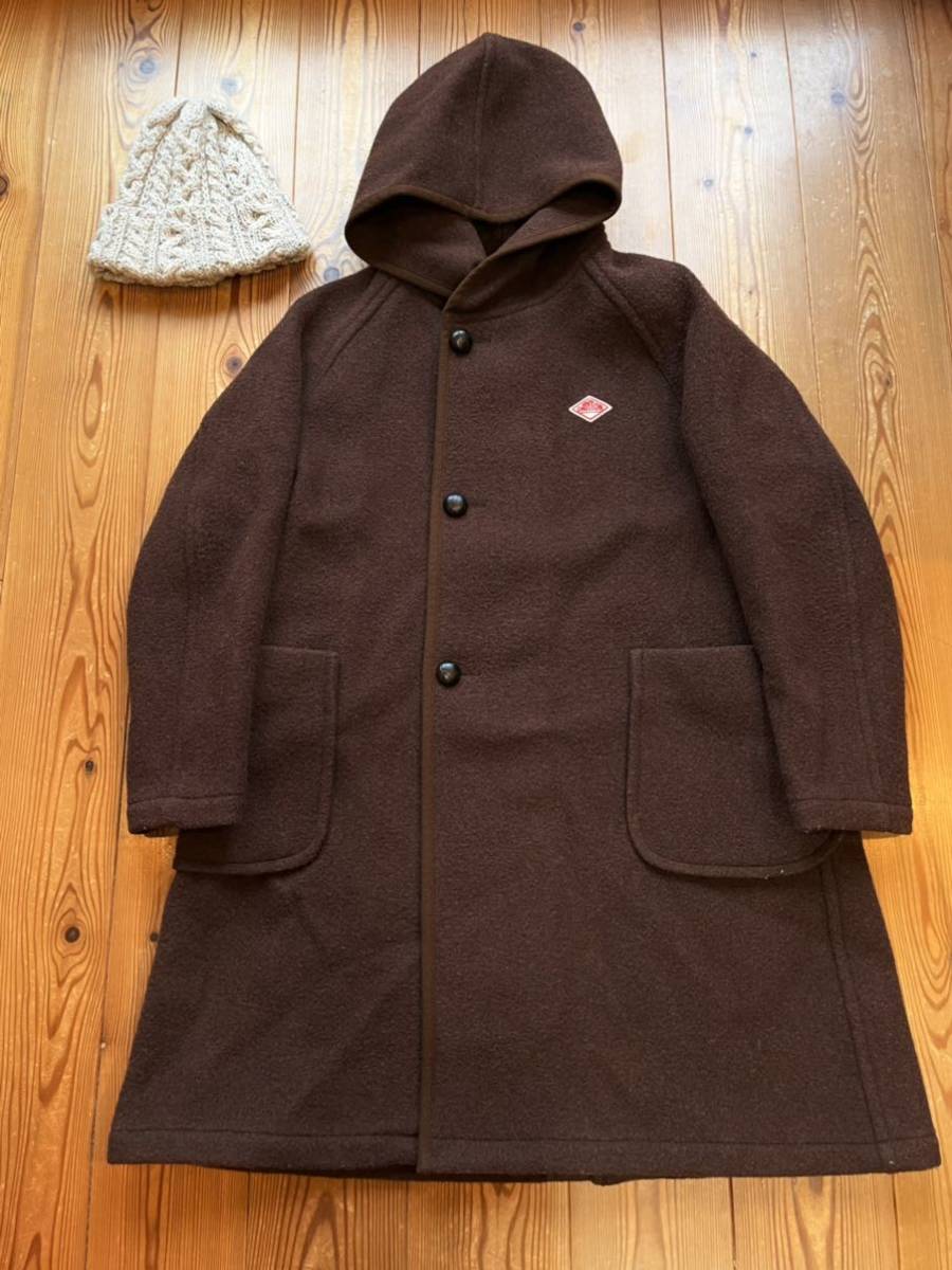 DANTON ダントン】ウールモッサ フード付きロングコート 34 ブラウン