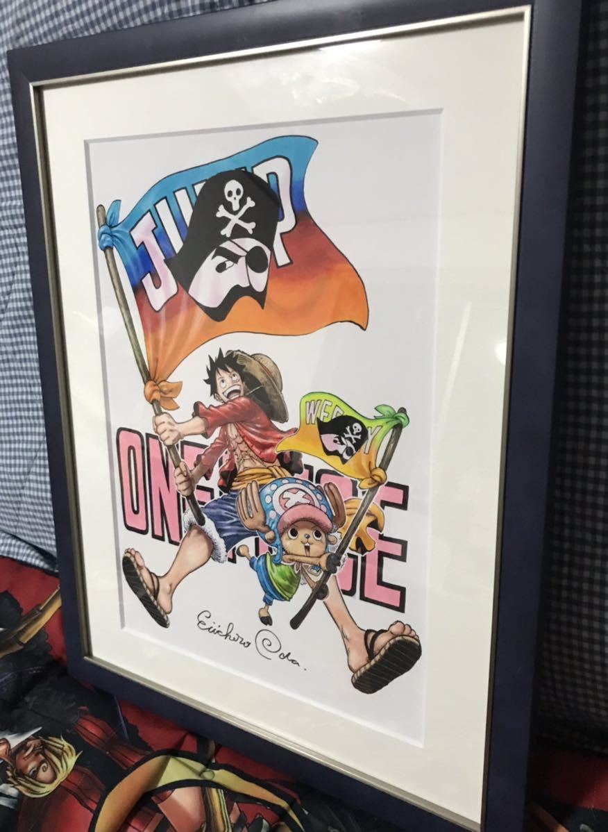 送料無料 ワンピース 尾田栄一郎 複製原画 サイン入り 集英社 ルフィ