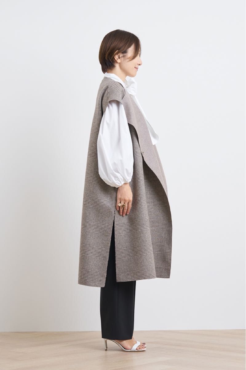 新品 yori チェックロングジレ 2022AW 先行 ロングジレ ジレ ベスト