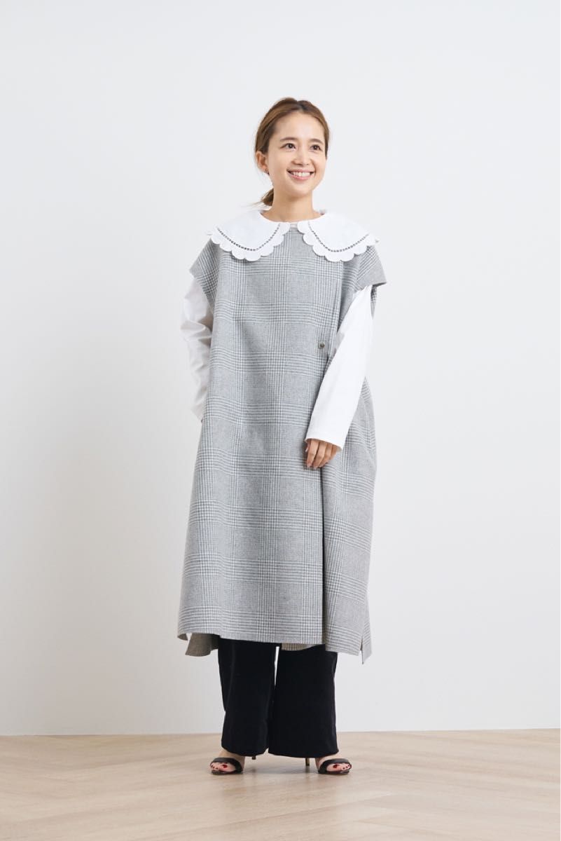 新品 yori チェックロングジレ 2022AW 先行 ロングジレ ジレ ベスト