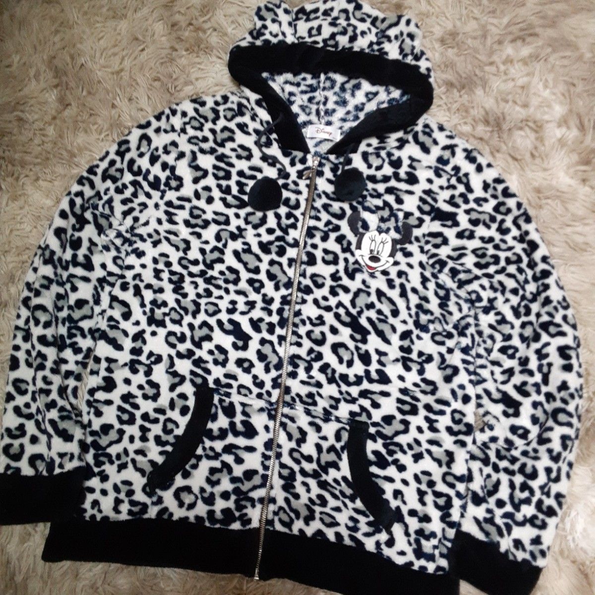 ディズニー ミッキー ミニー フリースパーカー 耳付き アニマル柄